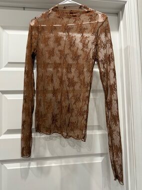 Free People Brown Sheer Floral Burnout Long-Sleeve Tee
